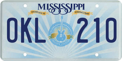 MS license plate OKL210