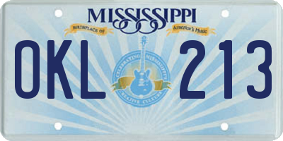 MS license plate OKL213
