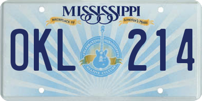 MS license plate OKL214