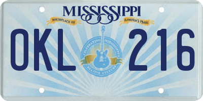 MS license plate OKL216