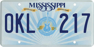 MS license plate OKL217