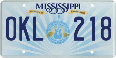 MS license plate OKL218