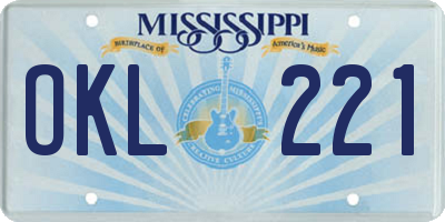MS license plate OKL221