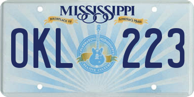 MS license plate OKL223