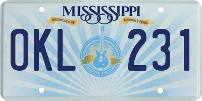 MS license plate OKL231