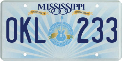 MS license plate OKL233