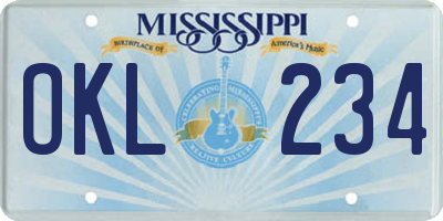MS license plate OKL234