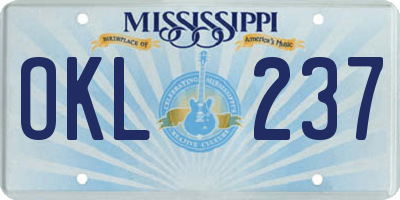 MS license plate OKL237