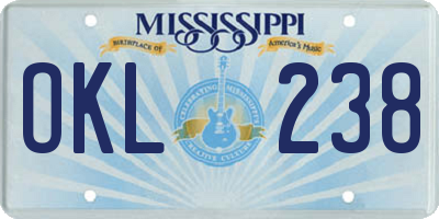 MS license plate OKL238