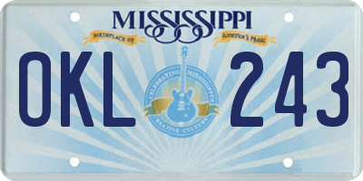 MS license plate OKL243