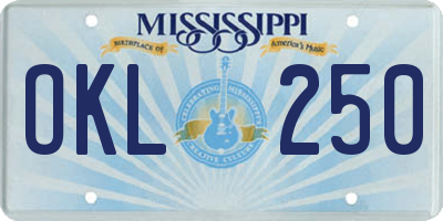 MS license plate OKL250