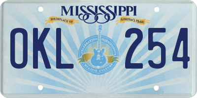 MS license plate OKL254