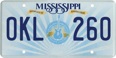 MS license plate OKL260