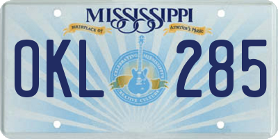 MS license plate OKL285