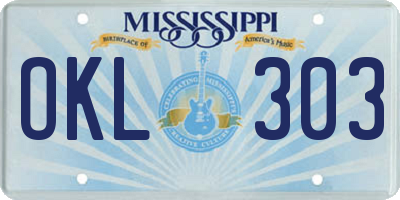 MS license plate OKL303