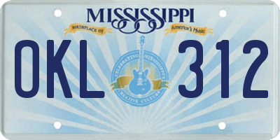 MS license plate OKL312