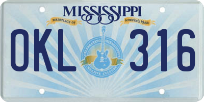 MS license plate OKL316