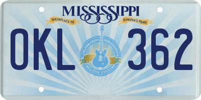MS license plate OKL362