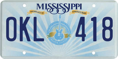 MS license plate OKL418