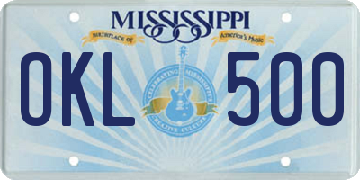 MS license plate OKL500
