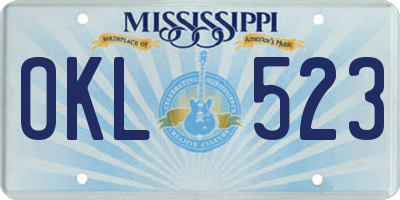 MS license plate OKL523