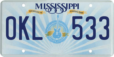 MS license plate OKL533