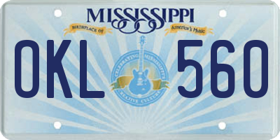 MS license plate OKL560