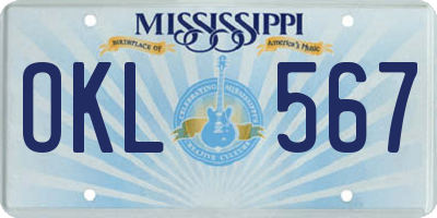 MS license plate OKL567