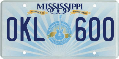 MS license plate OKL600