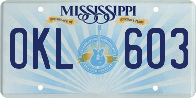 MS license plate OKL603