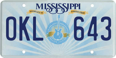 MS license plate OKL643