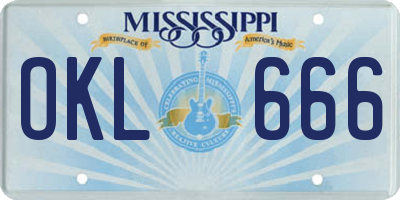 MS license plate OKL666