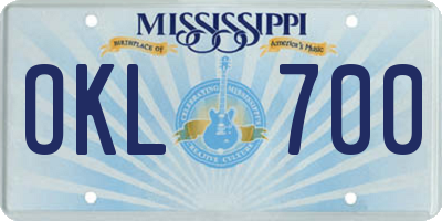 MS license plate OKL700