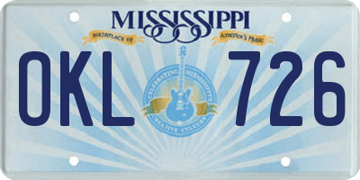 MS license plate OKL726