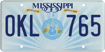 MS license plate OKL765