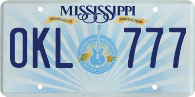 MS license plate OKL777