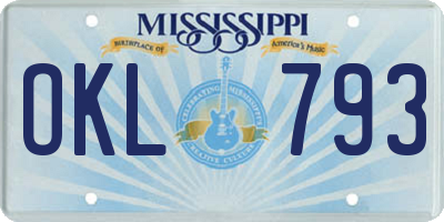 MS license plate OKL793