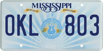 MS license plate OKL803