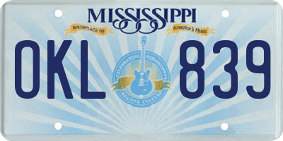 MS license plate OKL839