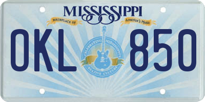 MS license plate OKL850