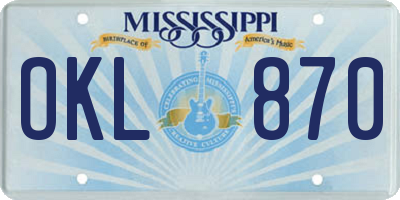MS license plate OKL870