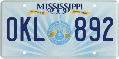 MS license plate OKL892