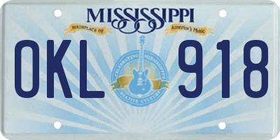 MS license plate OKL918