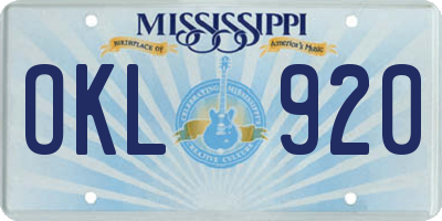 MS license plate OKL920