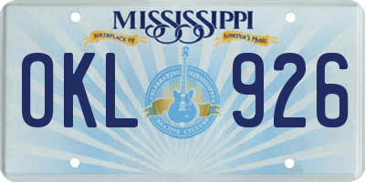 MS license plate OKL926