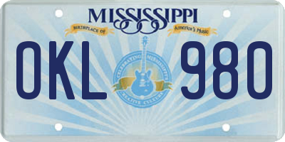 MS license plate OKL980