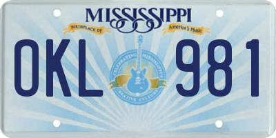 MS license plate OKL981