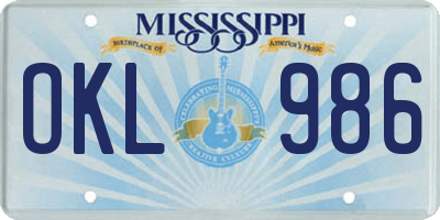 MS license plate OKL986