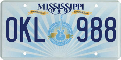 MS license plate OKL988