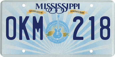 MS license plate OKM218